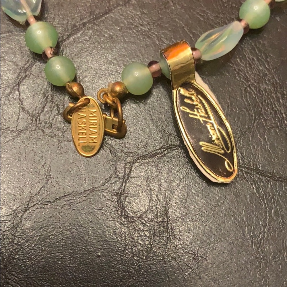 Miriam Haskell Glass Flowers Green Leaf Necklace - Picture 5 of 6